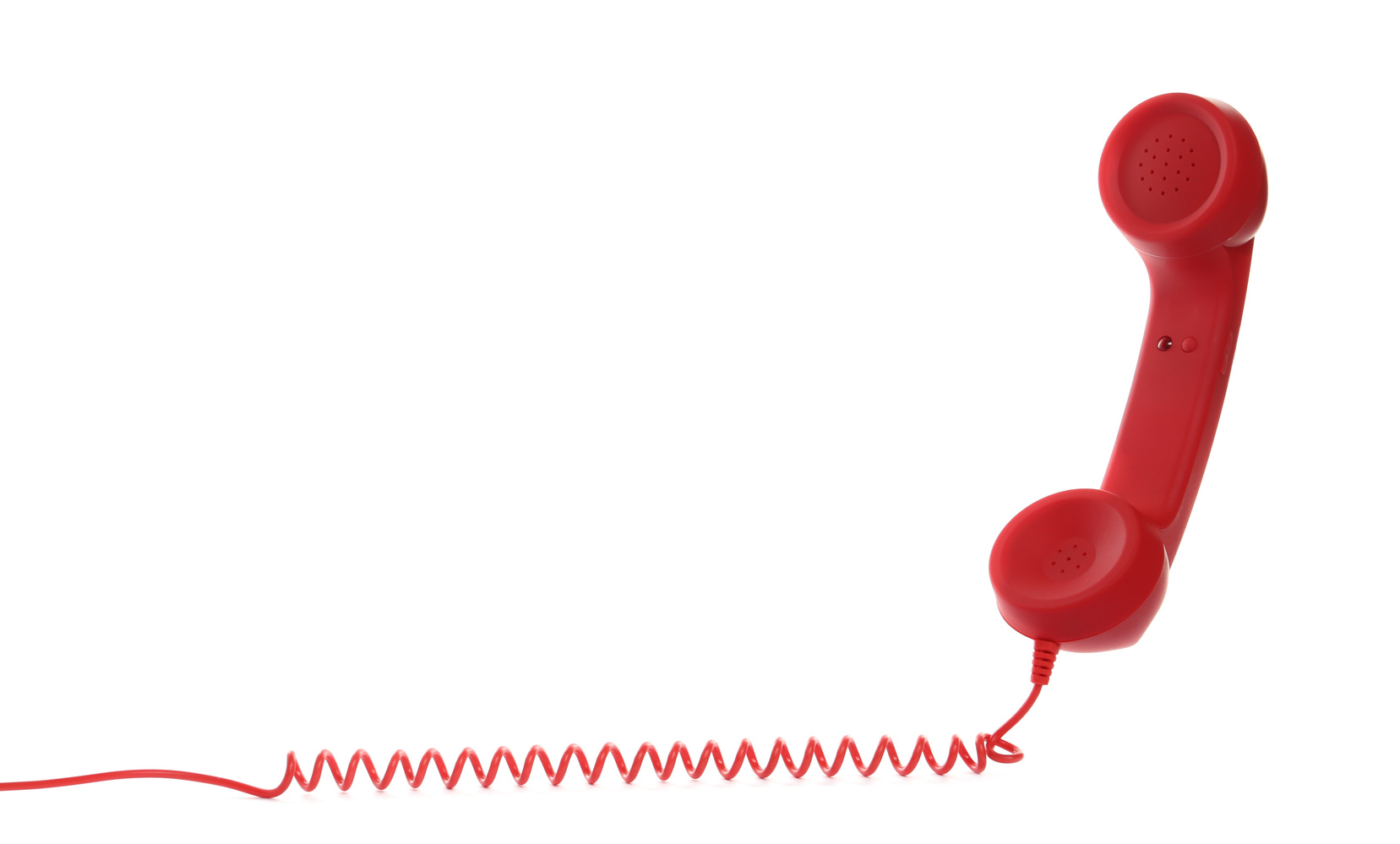 Red Corded Telephone Handset on White Background. Hotline Concept